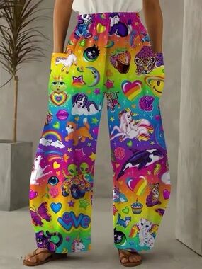 Women’s Rainbow Wide Leg Pants NWT Large Y2K Kawaii Dopamine Kidcore